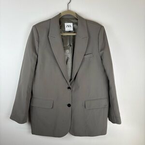 Zara Basic Womens Medium Blazer Jacket Business 2 Button Single Breasted Green
